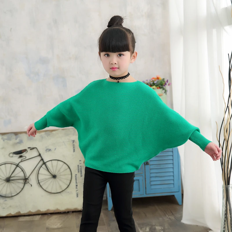 Online 2019 herbst kinder kleidung mädchen gestrickte pullover solide dünne mädchen fledermaus pullover für mädchen große kinder pullover pullover