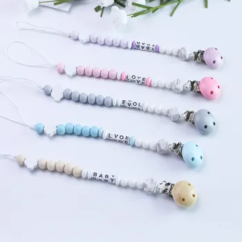 

Infant Wooden Pacifier Clip Pacifier Chain New Born Baby Silicone Beads Soother Clip Dummy Clip Baby Soother Nipple Holder