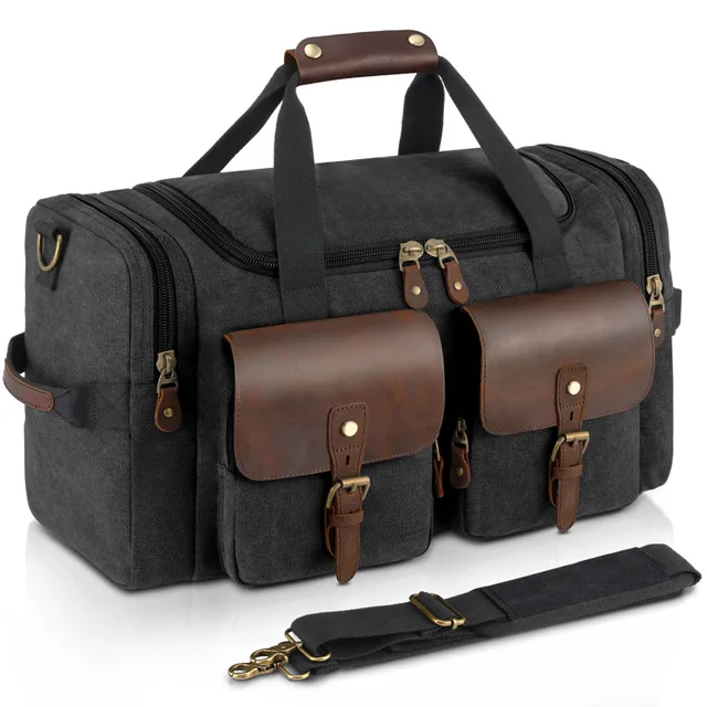 

Canvas travel bags hand luggage Strap Retro crazy horse leather Bag High capacity Suitcase Business Bag Multiple Pockets