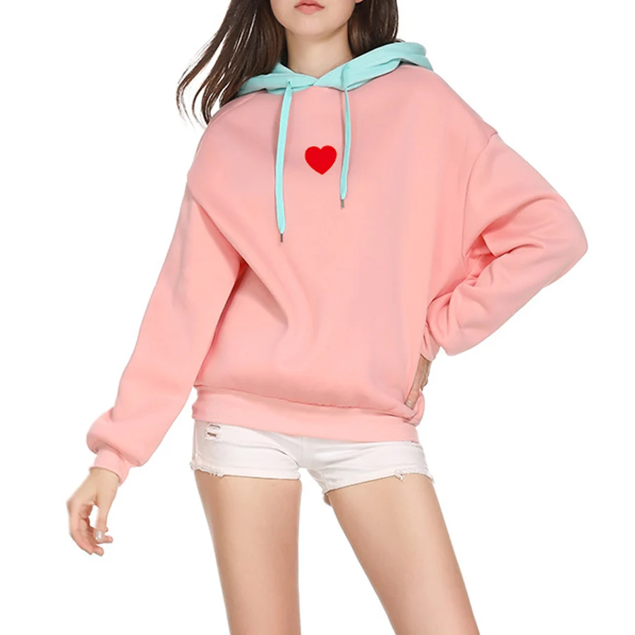 Women Jumper Autumn Pop Group Cartoon Heart Pink Print Hoodies Sweatshirt Loose Casual Korean Fleece Harajuku lovely Tracksuit