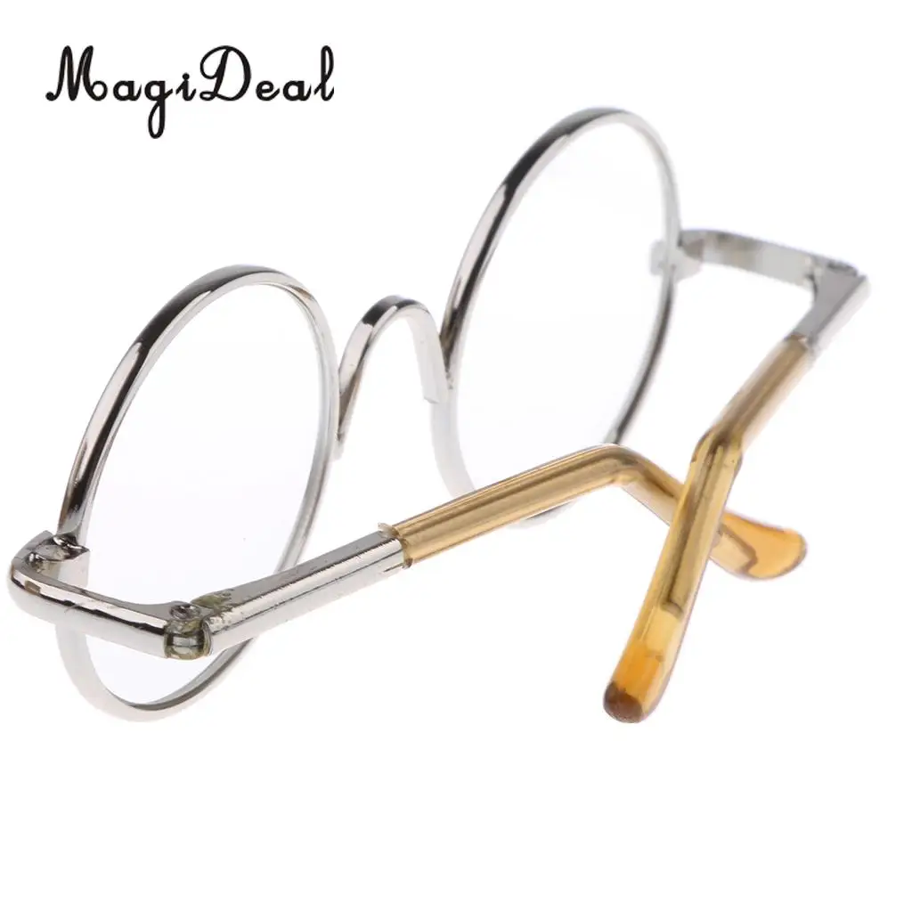 2 Pairs of Retro Hippy Style Round Metal Frame Clear Lens Eye Glasses Eyewear with Silver & Black Frame for Dolls Accessories