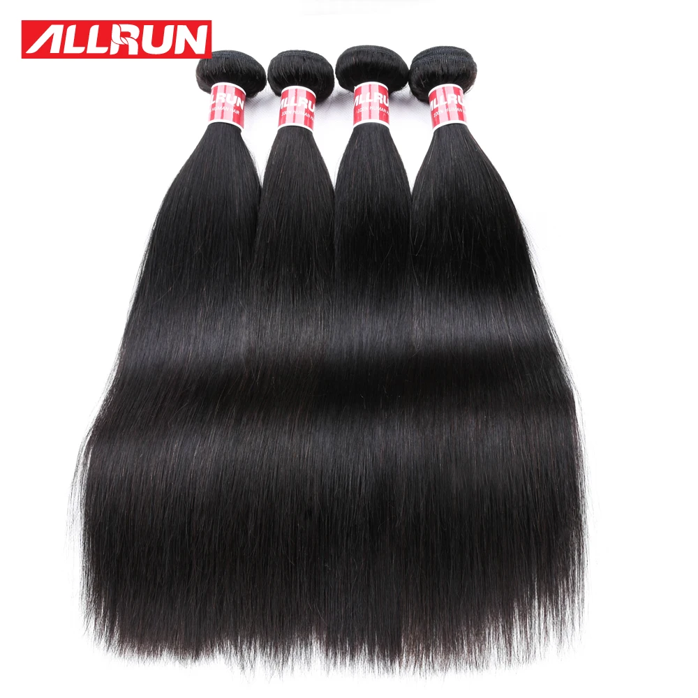 Allrun Brazilian Hair Weave Bundles Straight 8-18 Inch Human Extensions 1/3/4 bundles Deal non remy | Шиньоны и парики