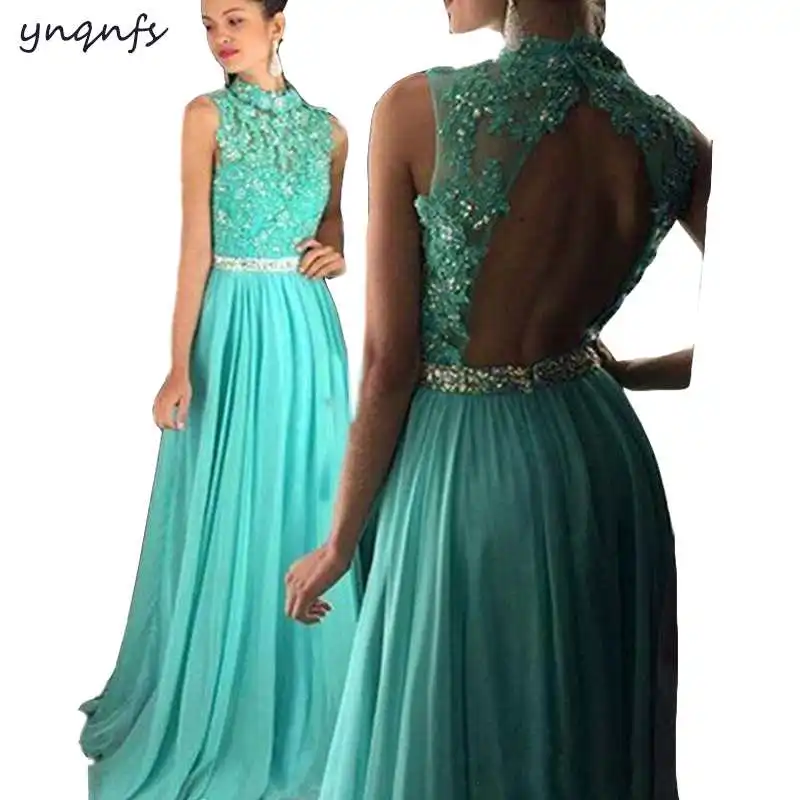 YNQNFS ED198 Vestidos de Fiesta Noche Открыть Назад элегантные вечерние платья Aqua платья невесты - Цвет: aqua as picture