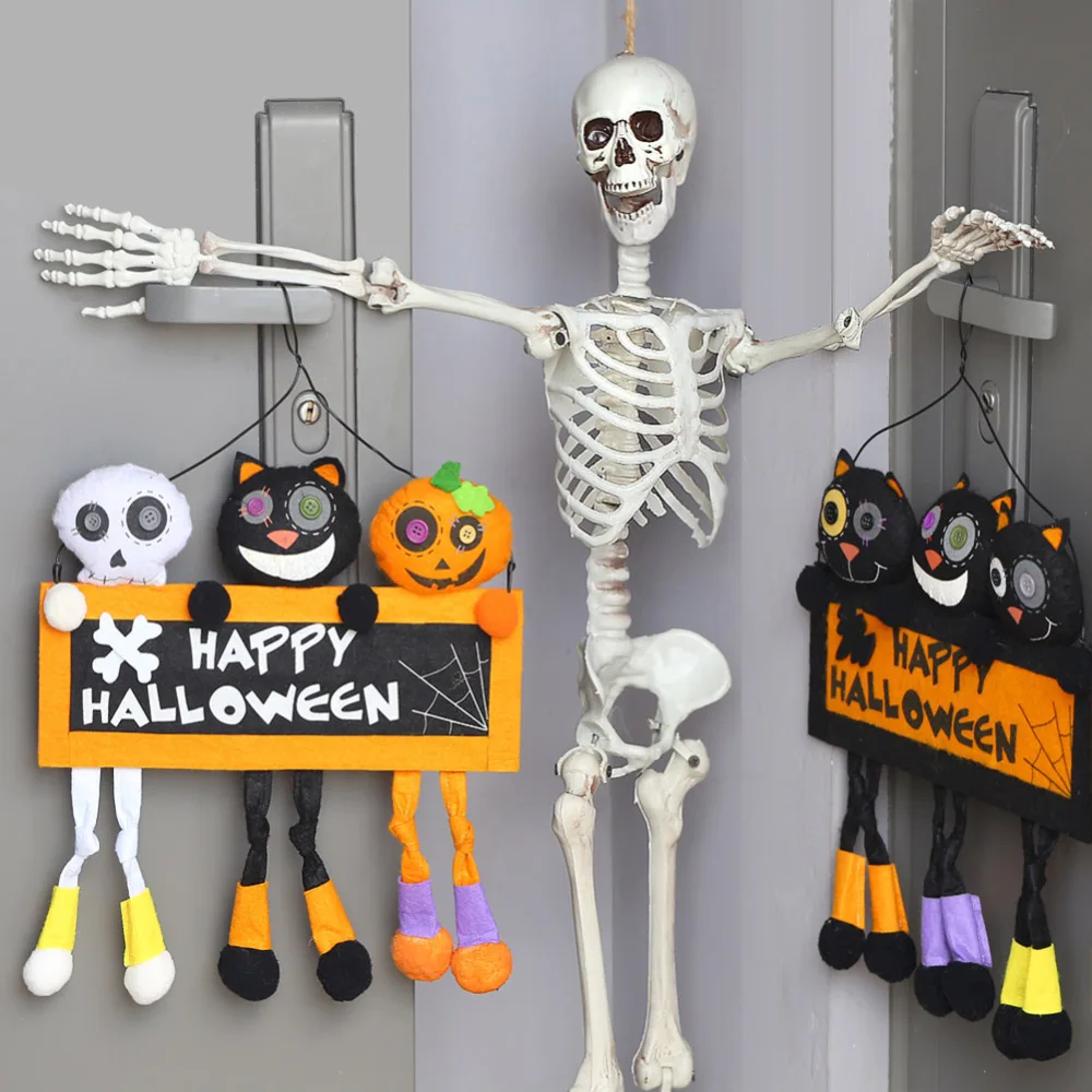 

Door Plate Window Hanging Pumpkin Black Cat White Ghost Doll Pendant Ornamnet for Home Halloween Party Decoration