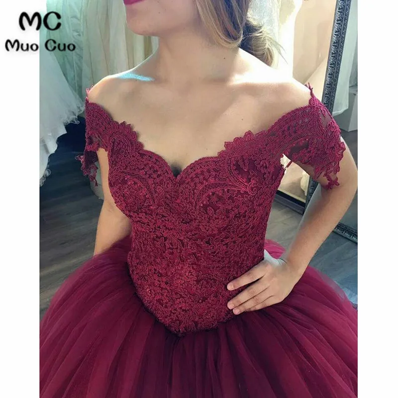Burgundy Wedding Dresses Ball Gowns Lace Off The Shoulder23