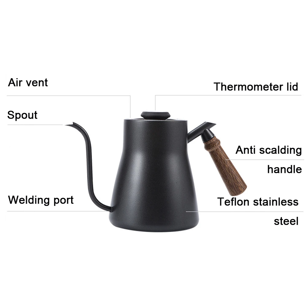

Home Safe Tea Practical Drip Over Gooseneck Easy Clean Coffee Pot Stainless Steel Cafe With Thermometer Wood Handle Kitchen