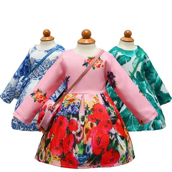 

Long Sleeve Princess Girls Dress Autumn Children Christmas Dress with Bag Printed Kids Dresses for Girls Clothing