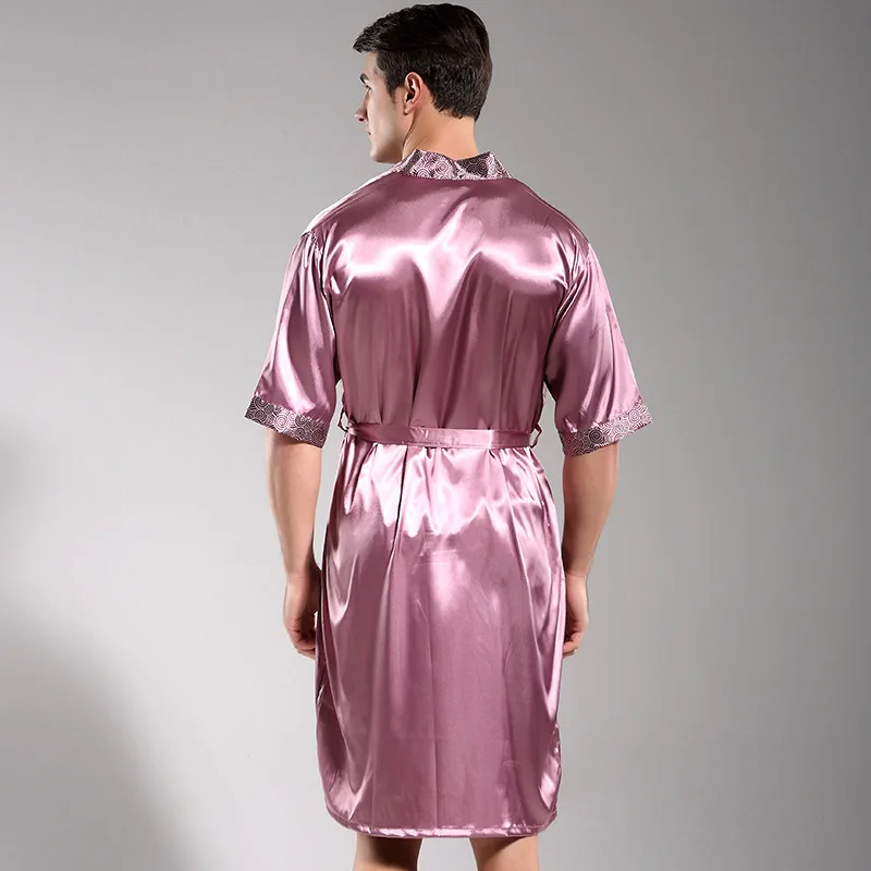 Casual Männlichen Robe Bademantel Kimono Kleid Satin Rayon Nachtwäsche Chinesischen Männer Nachtwäsche Gedruckt Blume Intimate Dessous Nachthemd
