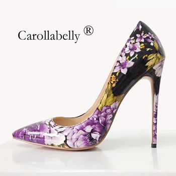 

Carollabelly Stylish Women Pumps Elegant Hand Printing Pointed Toe Thin Heels Pumps Plus Size 4-14 Shoes Woman
