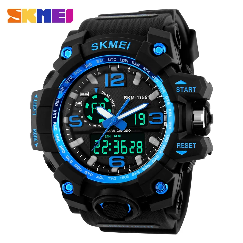 

SKMEI Men Sport Digital Watch Dual Time Display Chronograph LED Electronic Analog Wristwatch Military Back Light Water Resistant