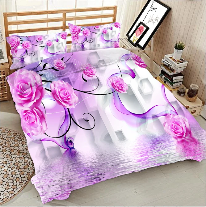 

Pink flowers on the water 3d effect photo bed linen can be customized photo pattern