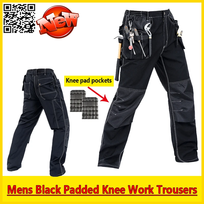 

Bauskydd Mens Durable Mechanic work trousers Black work pant with EVA knee pads free shipping