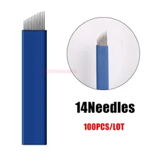 Известный бренд игла для тату-машинок S14, Перманентный макияж, иглы, микроблейдинг бровей ручное лезвие 14-контактный конического зубчатого колеса 100 шт
