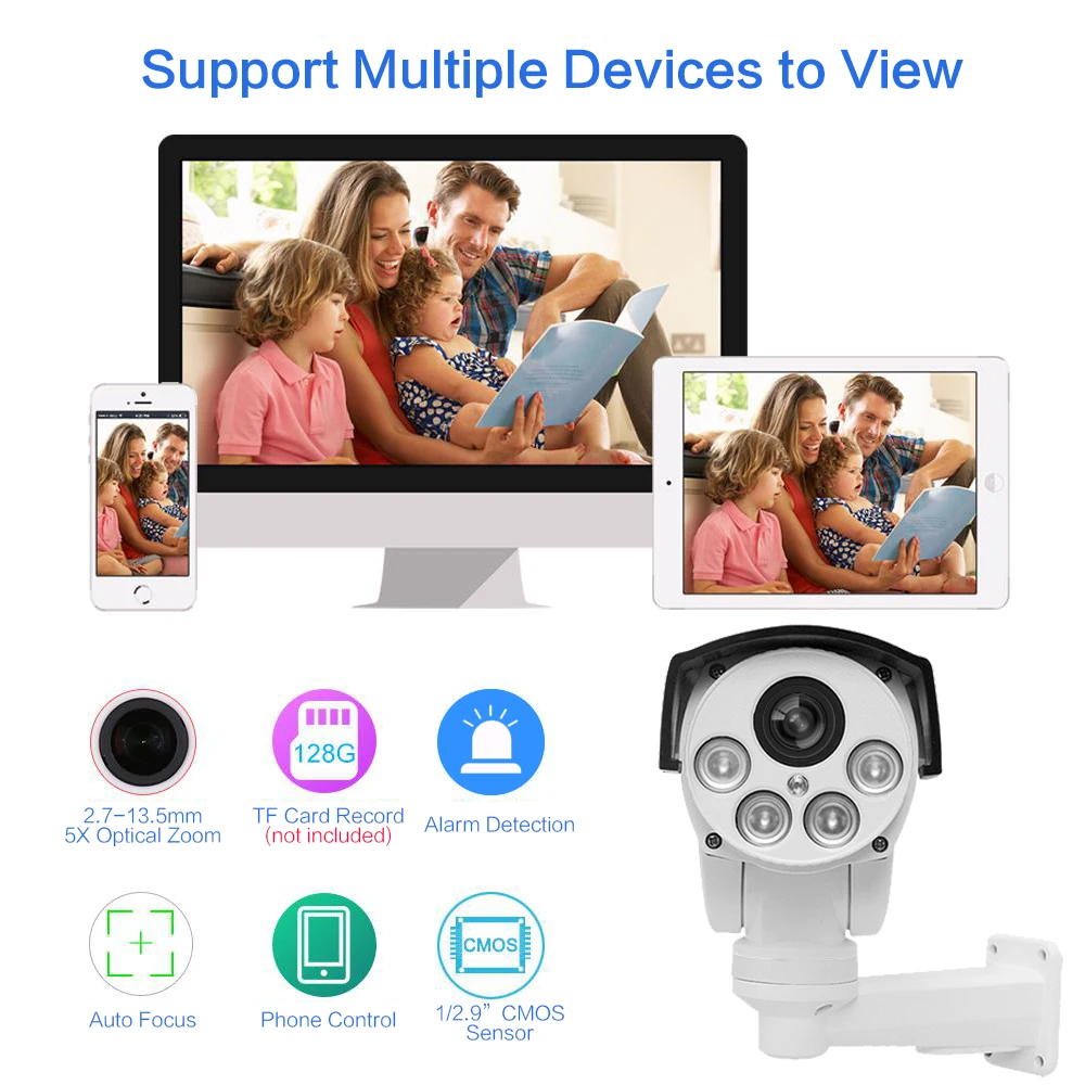 Камера видеонаблюдения водонепроницаемая 4G 3G PTZ IP 5X зум HD 1080P SIM ИК 50 м ночное