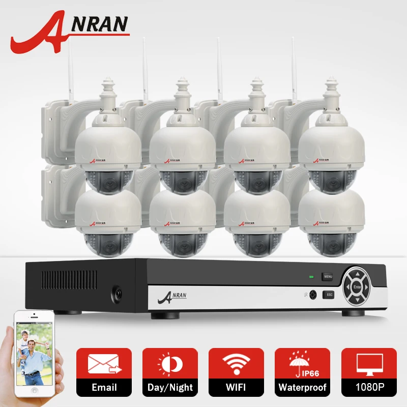 

3TB HDD Onvif 8CH H.264 NVR Network Wireless Security Camera System 2.0MP1080P HD Pan Tilt Dome WIFI CCTV Network IP Camera