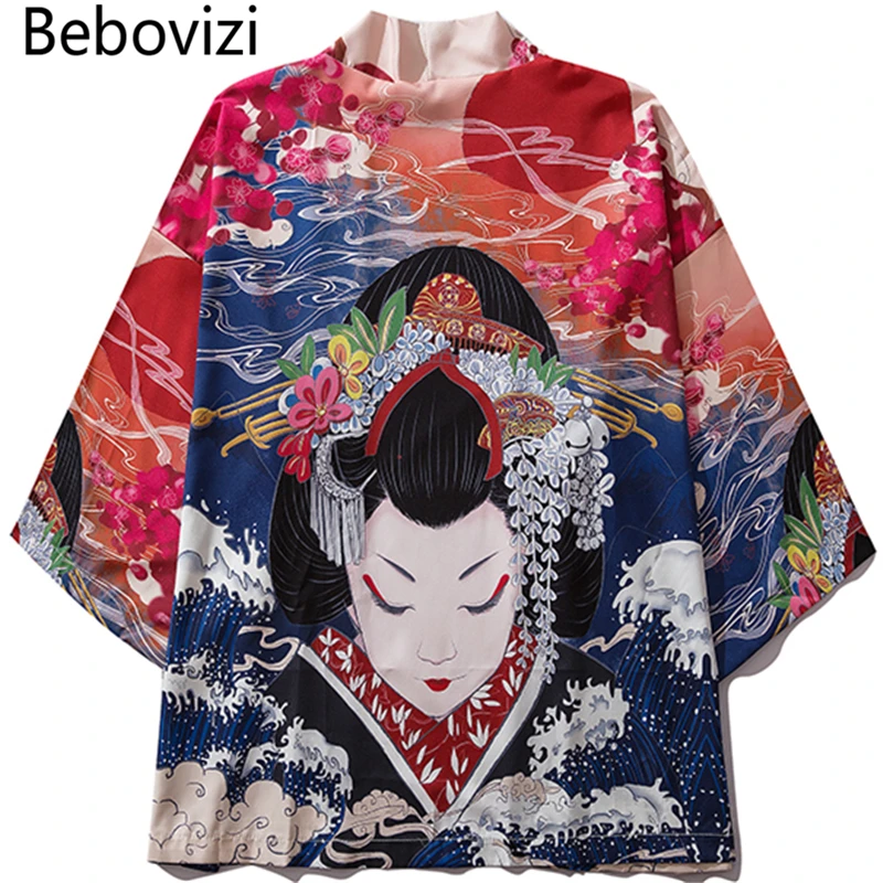 Skup Bebovizi marka 2019 człowiek odzież codzienna w stylu japońskim cienkie Kimono mężczyźni japoński lato Streetwear Ukiyo E druku szata kurtka