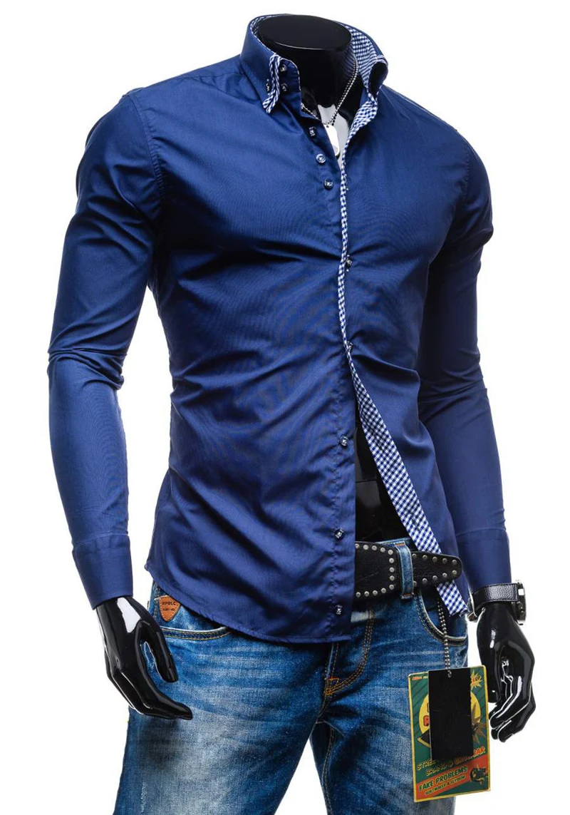 Kopen 2019 Lente Nieuwe Dubbele Kraag Slim Fit Man Shirt Solid Lange Mouwen Britse Stijl Katoen Mannen Shirt