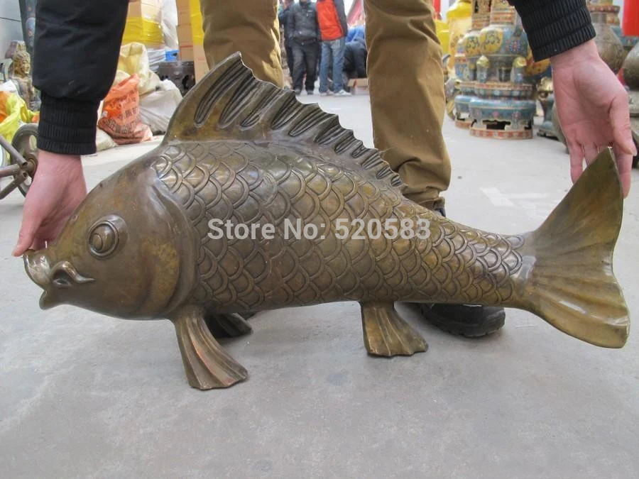 

Lucky Chinese classical Bronze copper wealth carp Fish Feng Shui Statue