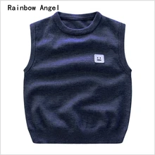 Вязаный жилет для мальчиков весенне-осенний свитер без рукавов однотонный Повседневный жилет свитер без рукавов