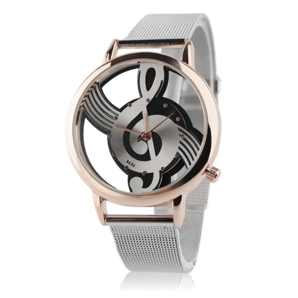 

Fashion Watches Hollow Out Music Note Pattern Stainless Steel Mesh Strap Analog Quartz Wristwatch Musical Note Shape Dial