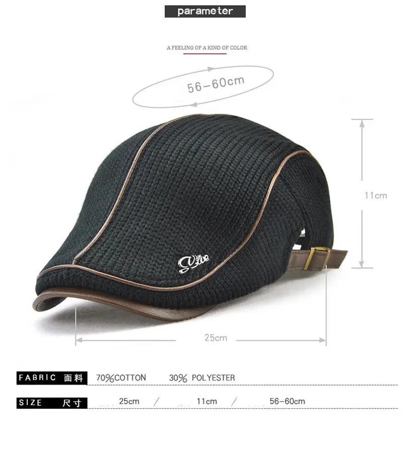 New Men Warm Thick Plush Cotton Autumn Knit Cap Casual Vintage Visors Casual Middle-aged Men Visors