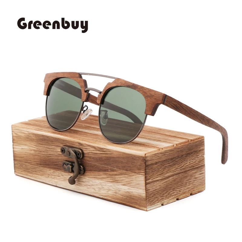 

Retro Wood Interlayer Man Sunglasses Fashionable Metal Men's Women's Sun Glasses Personality Trend Polarized Eyewears UV 400