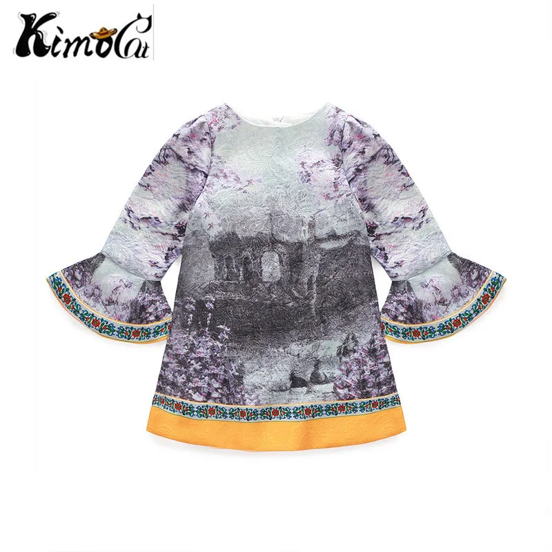 

Kimocat new girls clothes Long sleeve Autumn and winter CartoonInk-style screen princess dress High quality
