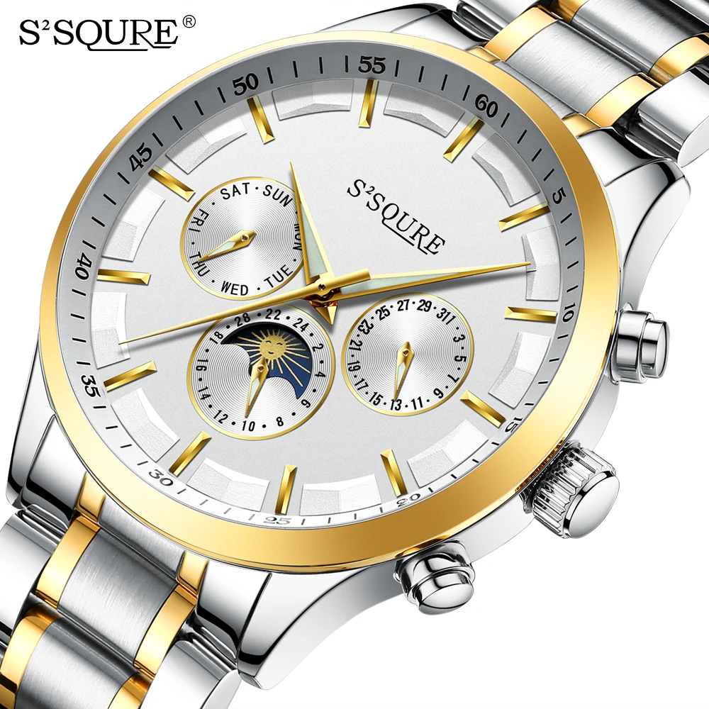 

S2SQURE New Automatic Watch Men Sun Moon Phase Waterproof Mens Multifunctional Mechanical Watches Top Brand Luxury Wristwatches