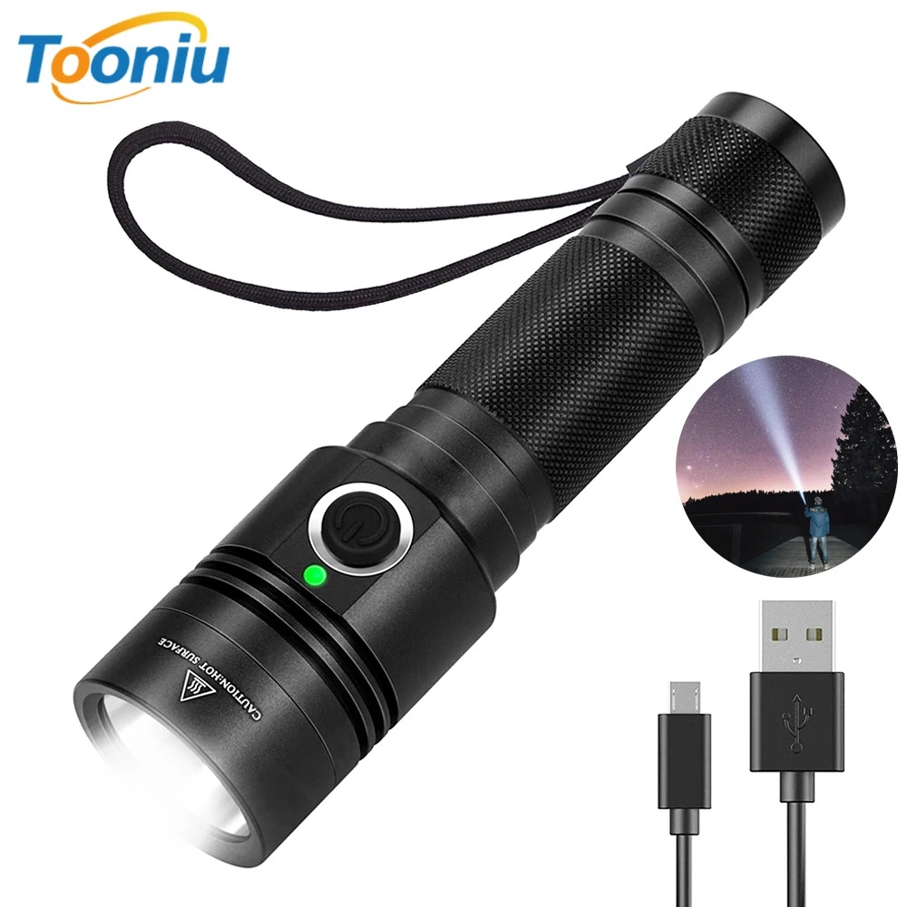 

USB rechargeable LED Flashlight 4 lighting mode super bright Torch use 18650 battery for night lighting, camping, etc.