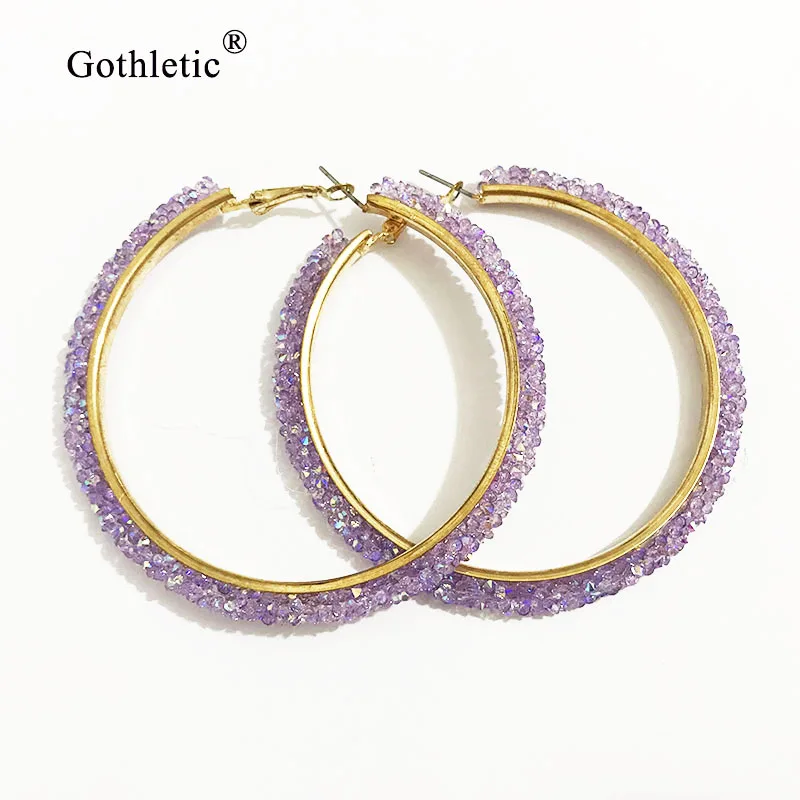 Gothletic 75 мм золотистые серьги-кольца розовый/фиолетовый/белый камень труба круглые серьги для женщин модные ювелирные изделия Новинка - Окраска металла: Purple