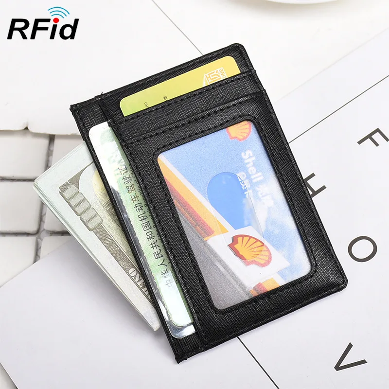 Тонкий кошелек для карт из натуральной кожи RFID Блокировка ID держатель кредитных