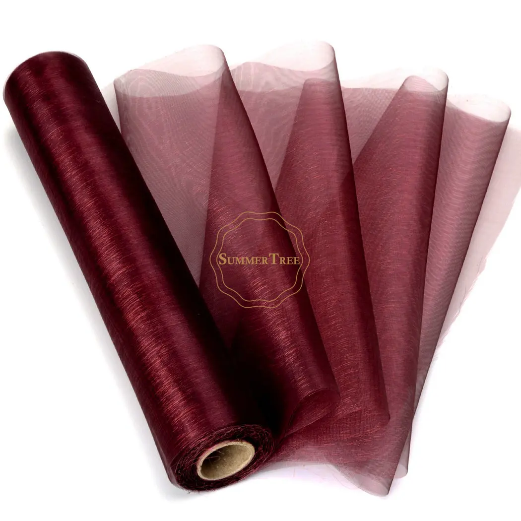 

5 Rolls 25M x 29CM Burgundy Sheer Organza Roll Fabric DIY Wedding Party Chair Sashes Bows Table Runner Swag Decor Hot sale