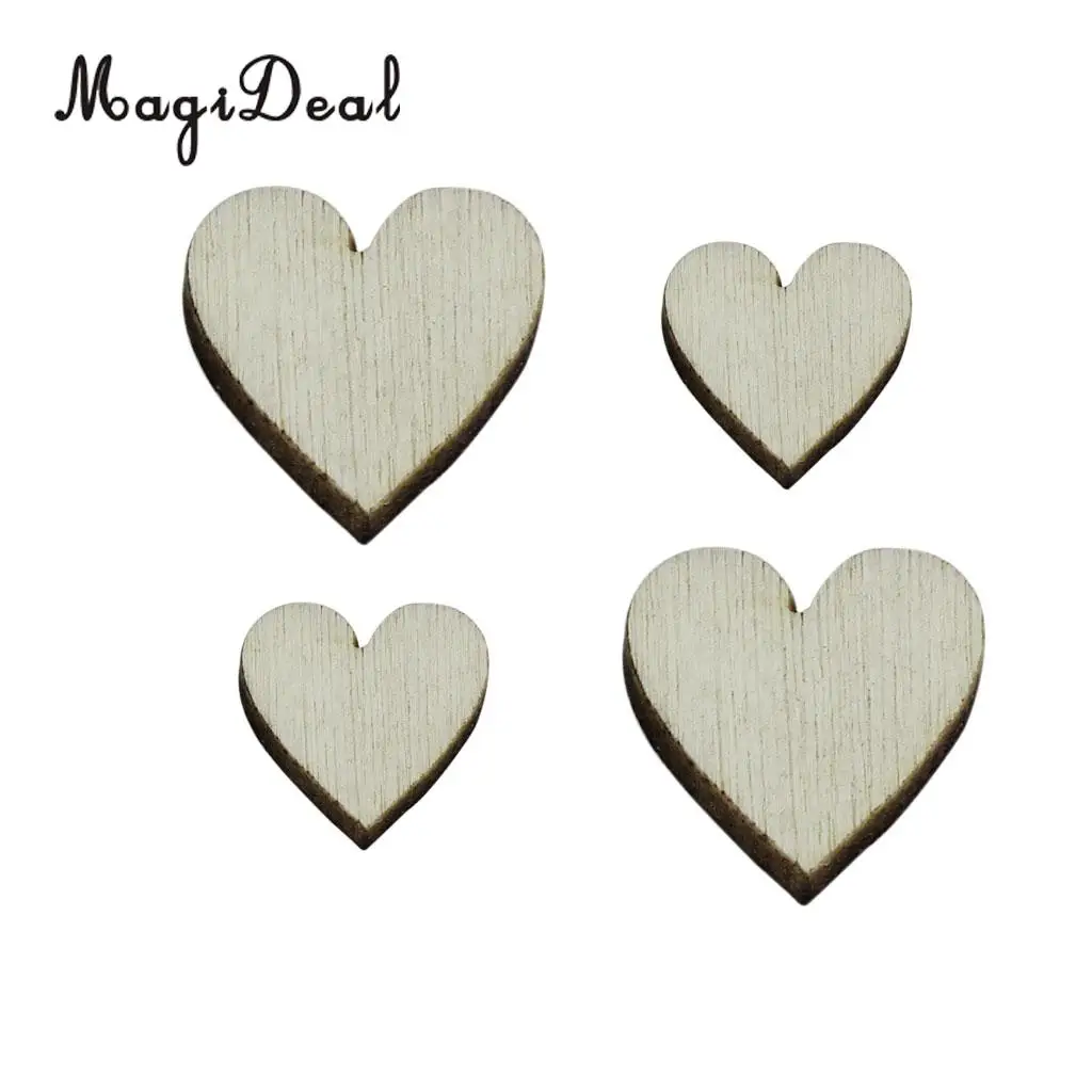 MagiDeal 100Pcs Assorted Size Natural Wood Heart Plain Shabby Chic Craft Scrapbook crapbook Embellishment Wedding Home Decor