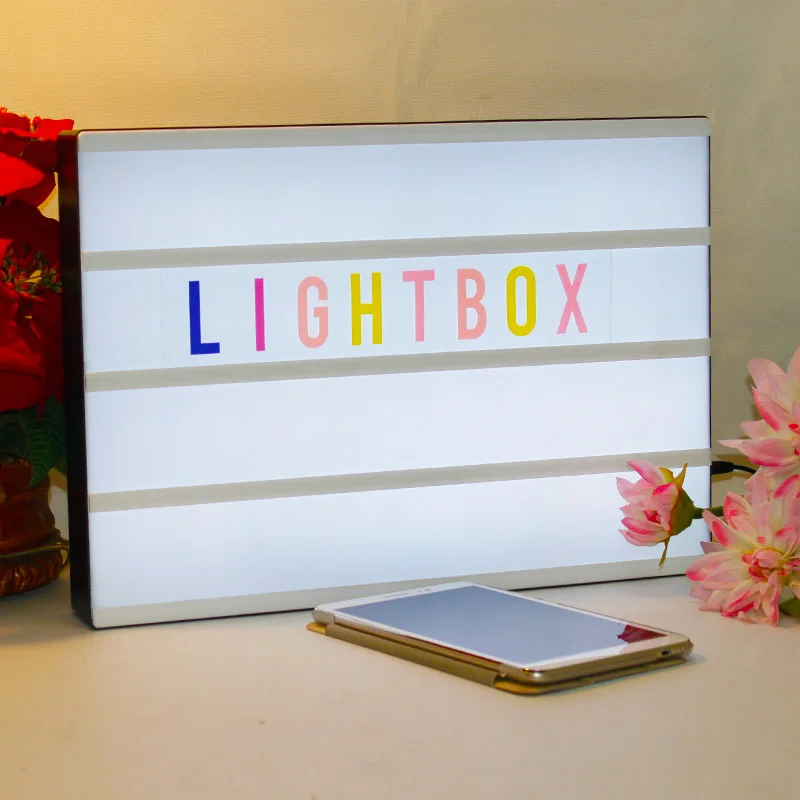 

A3 Cinematic light box with 100 Letters symbols emojis with Battery & power Operated