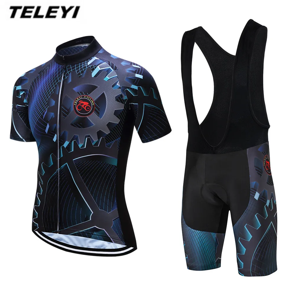 2019 TELEYI Gear Bike Jersey bib shorts set Men Cycling Clothing bicycle Top Suit Ropa Ciclismo