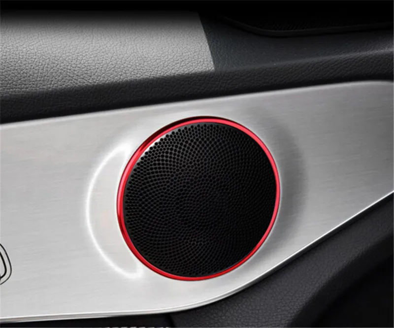 4pcs Red Car Door Loud Speaker Audio Sound Ring Cover Trim Sticker For