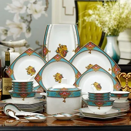 Boutique dining appliance whole set bone china tableware 10 people eat rice bowls soup pot spoon ceramic dishes and plates set Boutique dining appliance whole set bone china tableware 10 people eat rice bowls soup pot spoon ceramic dishes and plates set