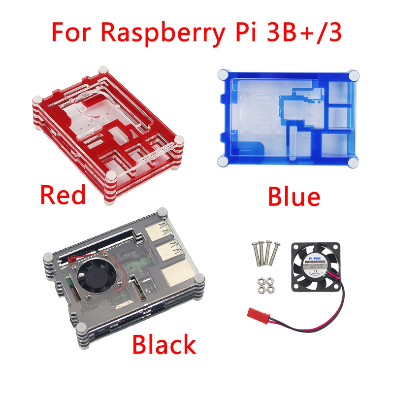 

Hot Raspberry Pi 3B+ Case 9 Layers Black Blue Red Acrylic Box Case with Cooling Fan for Raspberry Pi 3 Model B Case Fan Whosale