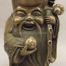 Китайские Бронзовые Медь Счастливый Долголетие Бог Держать Шоу Персик Тыква БАТ Монета Статуя