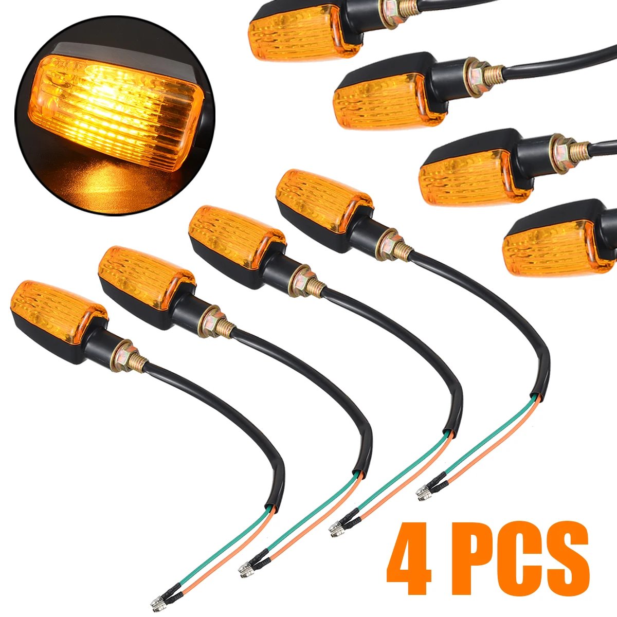 4Pcs/set 12V Universal Motorcycle Turn Signal Indicator Turning Amber Light Lamp Amber Motorbike Lamps Blinker Flash Bike Lamp