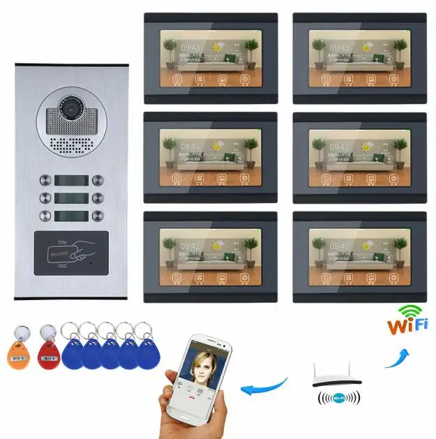 709BHID6 YobangSecurity " RFID IR-CUT wifi IP видеодомофон 1000TVL HD камера 3 до 6 мониторов дверной звонок вилла квартиры комплекты для домофона - Цвет: 709BHID6