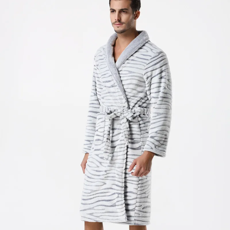 Фланелевый полосатый мужской утолщенный купальный халат, зимние теплые халаты с длинным рукавом для мужчин, халат высшего качества, распродажа онлайн