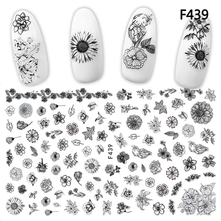 1 лист эскиз цветок элегантный клей ремесло наклейки на ногти цветок DIY маникюр слайдер 3D ногтей советы декоративные наклейки