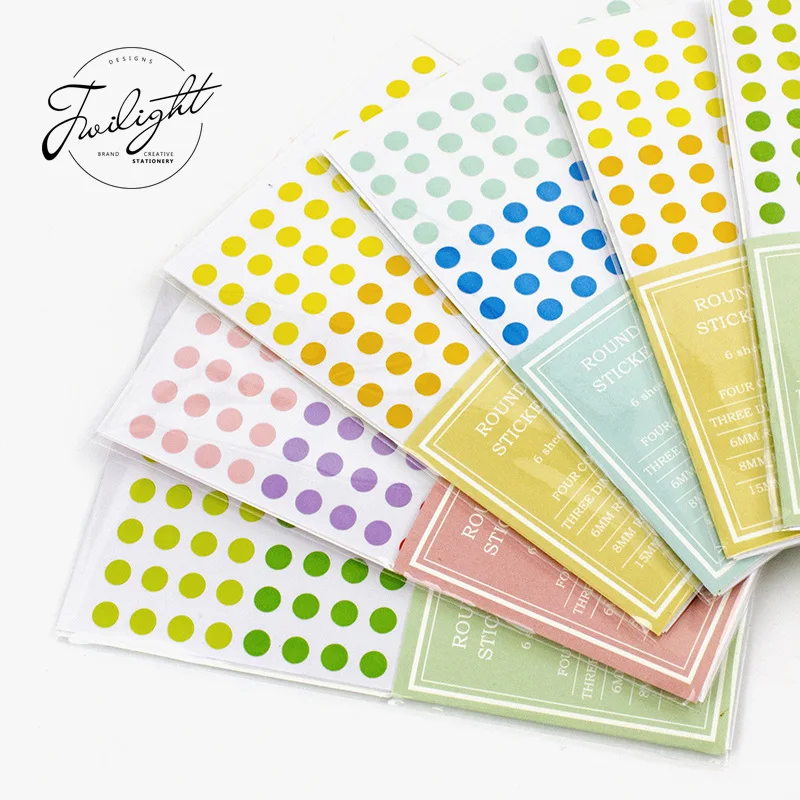 

6 Sheets/ pack Useful Dots Style Adhesive Stickers Decorative Album Diary Stick Label Paper Hand Account Decor