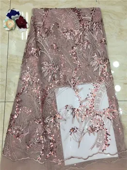 

2018 high quality sequence French Nigerian sequins net African tulle mesh sequence lace fabric for dress 5yards/lot