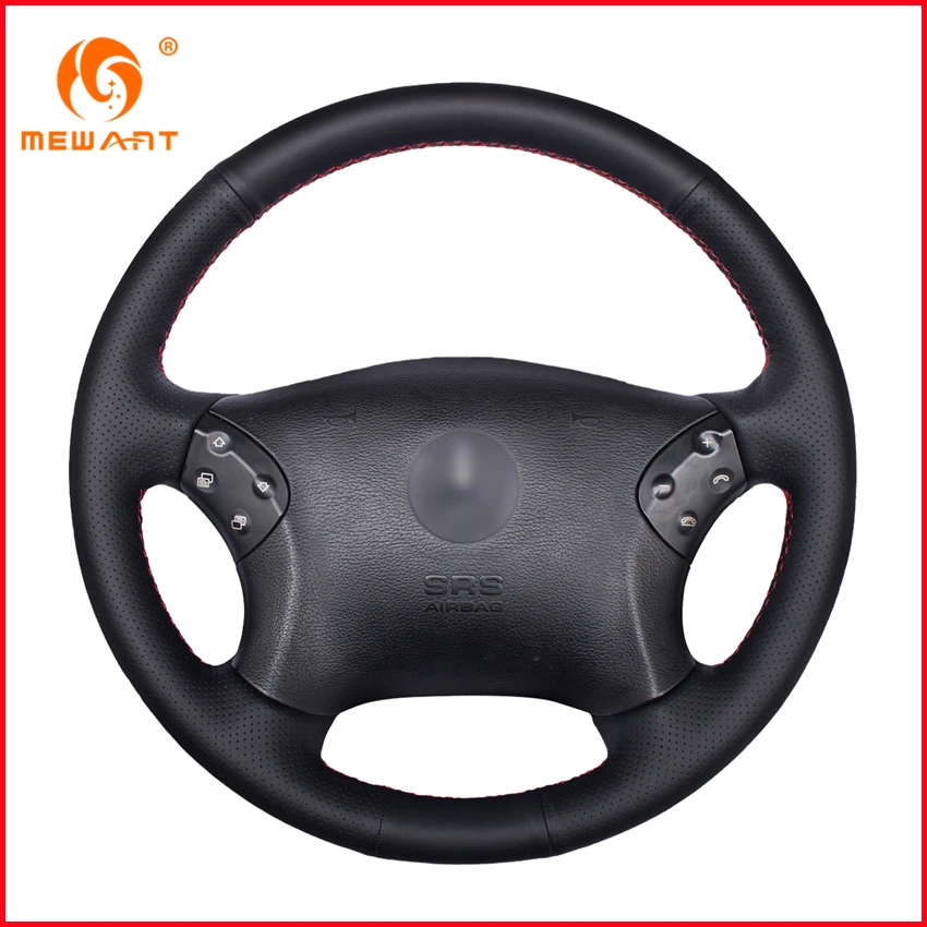 

MEWANT Black Genuine Leather Car Steering Wheel Cover for Mercedes Benz W203 C-Class 2001-2007 Interior Accessories Parts