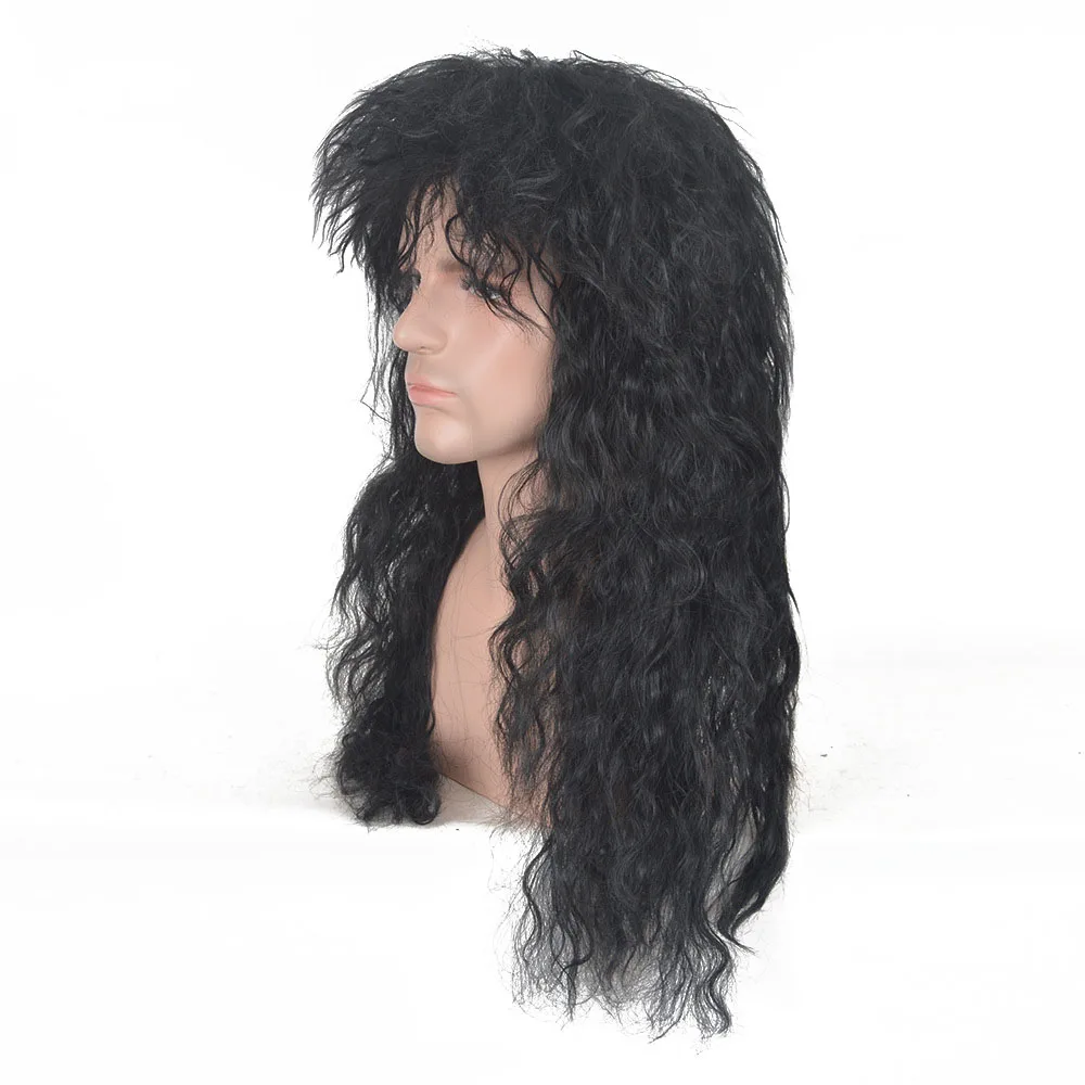 Забавный жесткий рокер парик черный длинный тусклый волос Ретро 80 s нарядное платье рокабилли Готический кудрявый парик аксессуары для костюмов на Хэллоуин