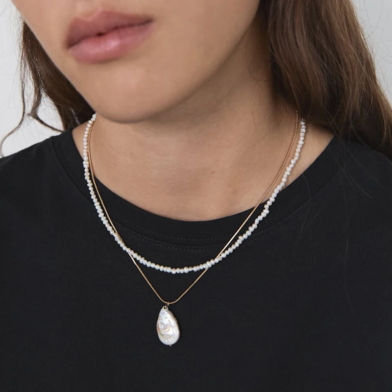 

Solememo ZA Simulation Pearls Chain Pendant Necklace For Women Double Layer Fashion Necklace Wedding Party Jewelry Bijoux N7028