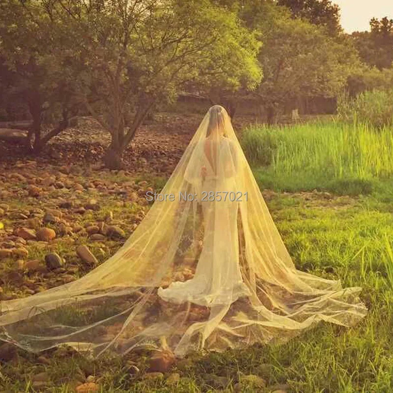 

2018 Long Bridal Wedding Veils 4m Long 3m Width Soft Tulle Simple Two Layers Bridal Veils with Comb Custom Made Mariage Veils