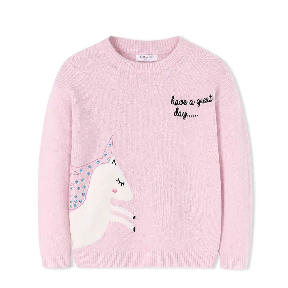 Balabala/осенние пуловеры для девочек; свитер для маленьких девочек; детская одежда; одежда для детей; свитер; Одежда для девочек; вязаный джемпер - Цвет: pink